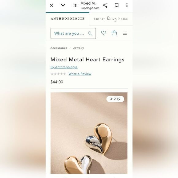 New ANTHROPOLOGIE Mixed metal heart earrings - Picture 2 of 9